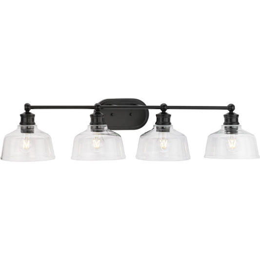 PROGRESS LIGHTING P300398-31M Matte Black Singleton Collection Four-Light 36" Matte Black Farmhouse Vanity Light with Clear Glass Shades