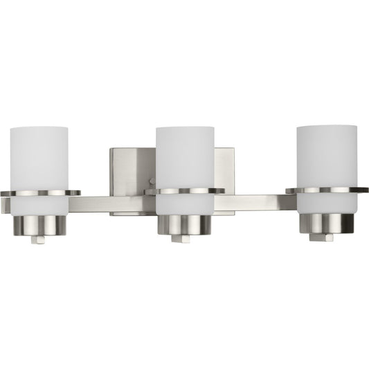 PROGRESS LIGHTING P300415-009 Brushed Nickel Reiss Collection Three-Light Modern Farmhouse Brushed Nickel Vanity Light