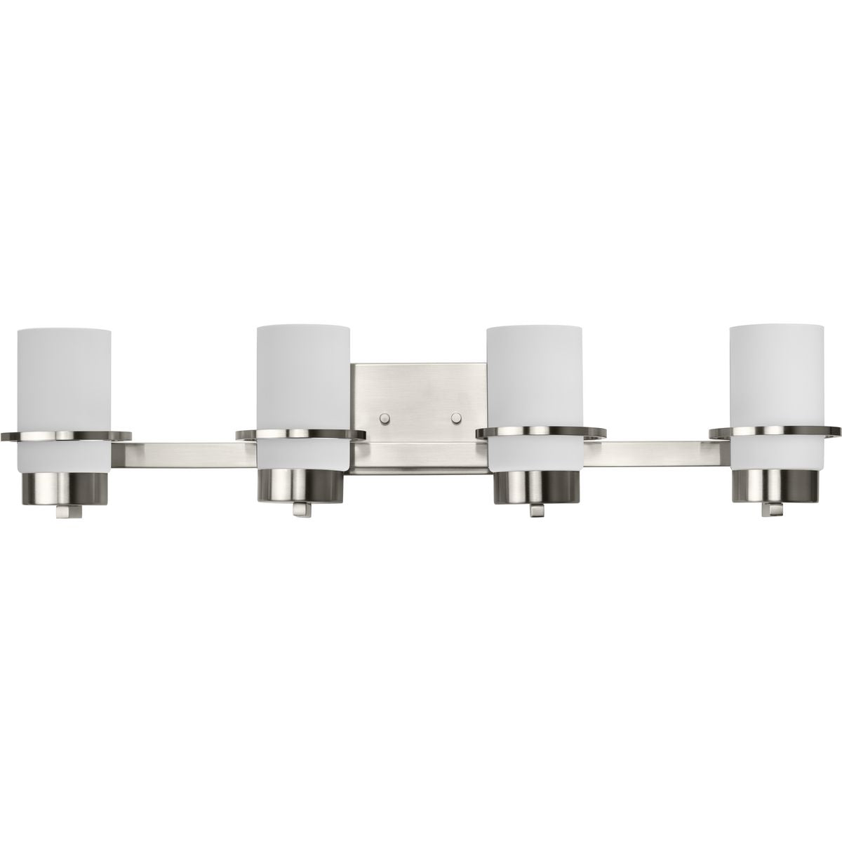 PROGRESS LIGHTING P300416-009 Brushed Nickel Reiss Collection Four-Light Modern Farmhouse Brushed Nickel Vanity Light
