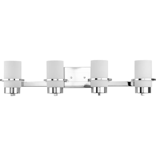 PROGRESS LIGHTING P300416-015 Polished Chrome Reiss Collection Four-Light Modern Farmhouse Polished Chrome Vanity Light