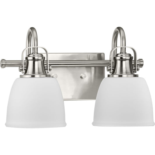PROGRESS LIGHTING P300427-009 Brushed Nickel Preston Collection Two-Light Brushed Nickel Coastal Bath and Vanity Light