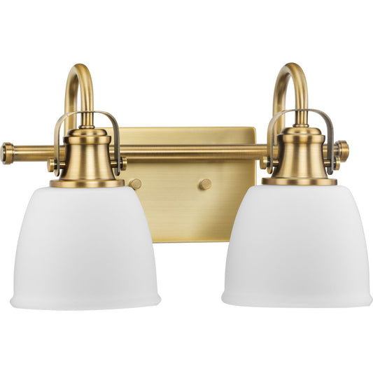 PROGRESS LIGHTING P300427-163 Vintage Brass Preston Collection Two-Light Coastal Vintage Brass Bath and Vanity Light