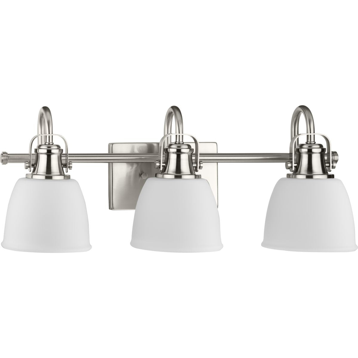PROGRESS LIGHTING P300428-009 Brushed Nickel Preston Collection Three-Light Brushed Nickel Coastal Bath and Vanity Light