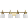PROGRESS LIGHTING P300429-163 Vintage Brass Preston Collection Four-Light Coastal Vintage Brass Bath and Vanity Light
