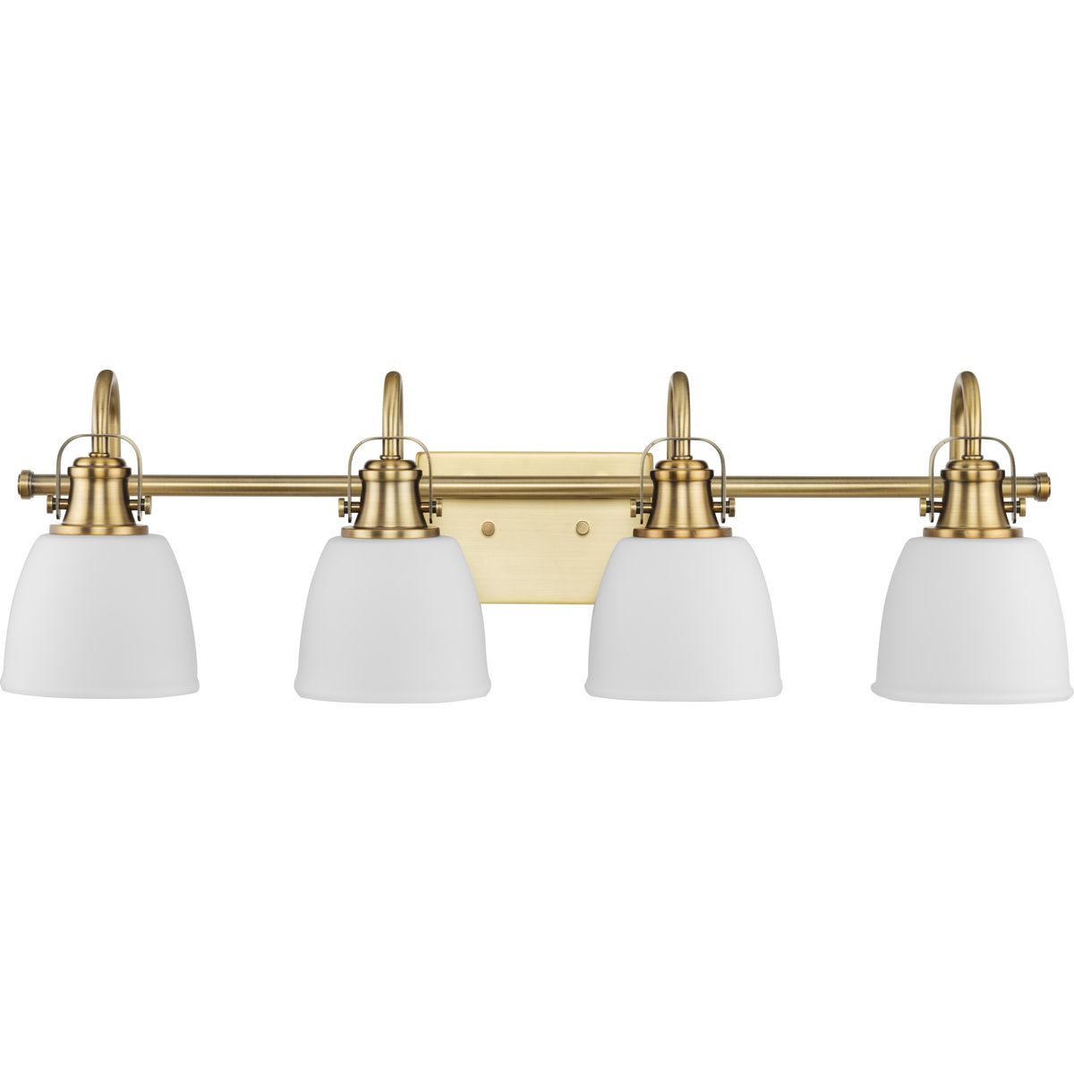 PROGRESS LIGHTING P300429-163 Vintage Brass Preston Collection Four-Light Coastal Vintage Brass Bath and Vanity Light