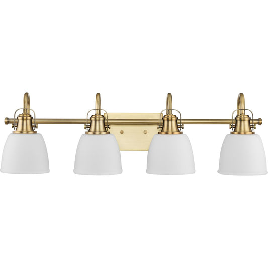 PROGRESS LIGHTING P300429-163 Vintage Brass Preston Collection Four-Light Coastal Vintage Brass Bath and Vanity Light