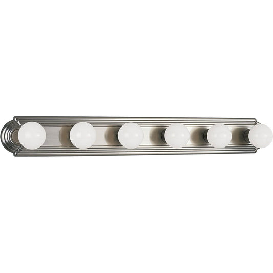 PROGRESS LIGHTING P3026-09 Brushed Nickel Broadway Collection Six-Light Brushed Nickel Traditional Bath Vanity Light