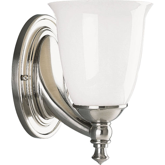 PROGRESS LIGHTING P3027-09 Brushed Nickel Victorian Collection One-Light Brushed Nickel White Opal Glass Farmhouse Bath Vanity Light