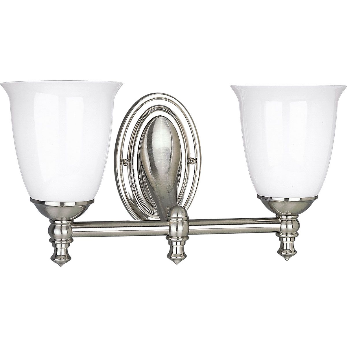 PROGRESS LIGHTING P3028-09 Brushed Nickel Victorian Collection Two-Light Brushed Nickel White Opal Glass Farmhouse Bath Vanity Light