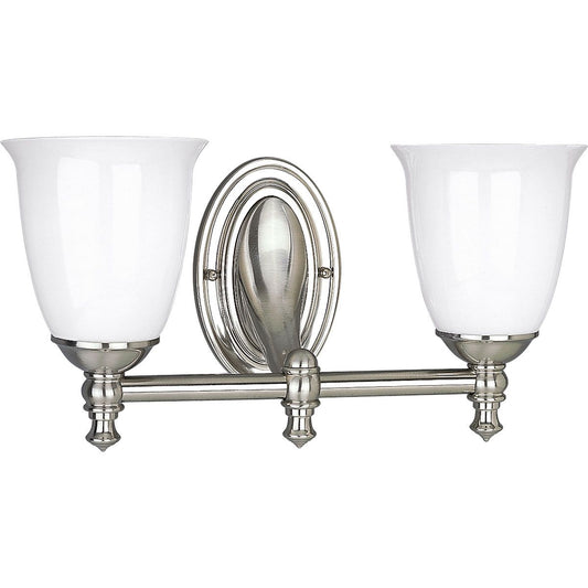 PROGRESS LIGHTING P3028-09 Brushed Nickel Victorian Collection Two-Light Brushed Nickel White Opal Glass Farmhouse Bath Vanity Light
