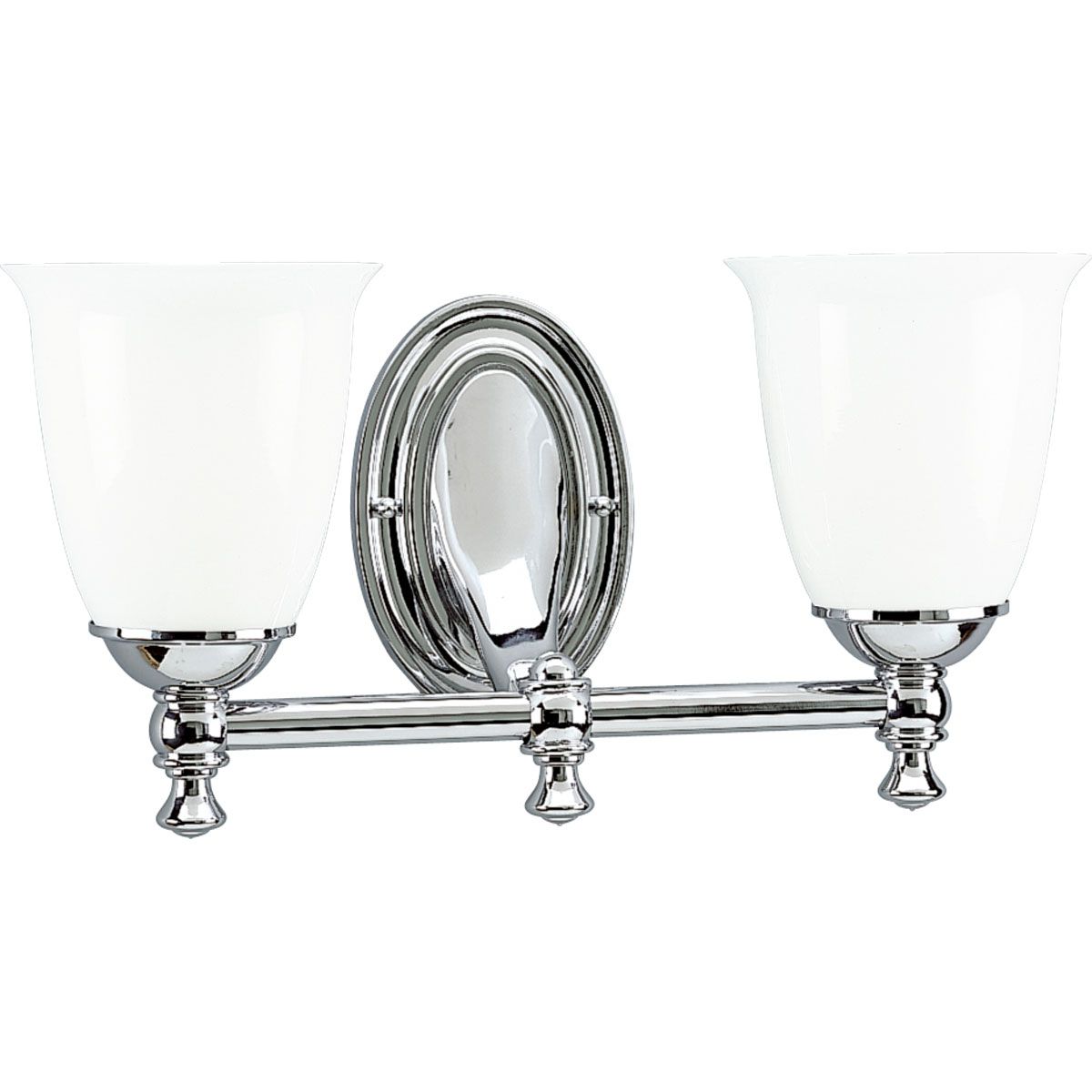 PROGRESS LIGHTING P3028-15 Polished Chrome Victorian Collection Two-Light Polished Chrome White Opal Glass Farmhouse Bath Vanity Light