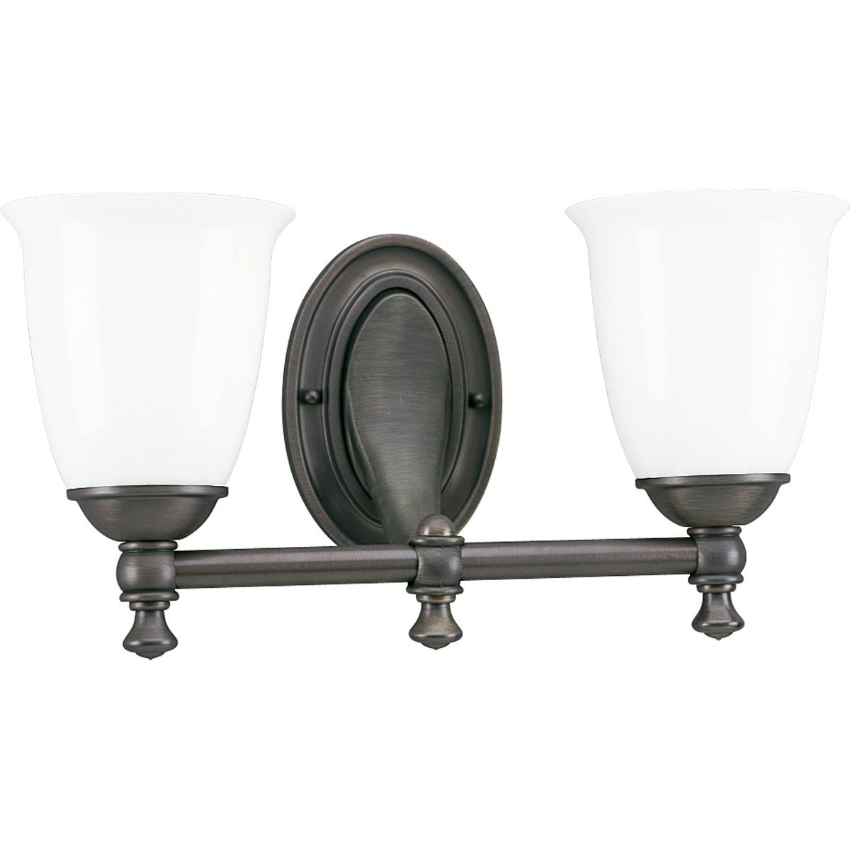 PROGRESS LIGHTING P3028-74 Venetian Bronze Victorian Collection Two-Light Venetian Bronze White Opal Glass Farmhouse Bath Vanity Light