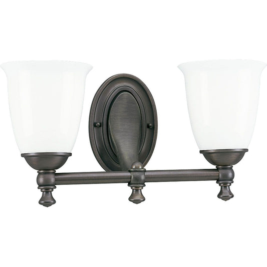 PROGRESS LIGHTING P3028-74 Venetian Bronze Victorian Collection Two-Light Venetian Bronze White Opal Glass Farmhouse Bath Vanity Light