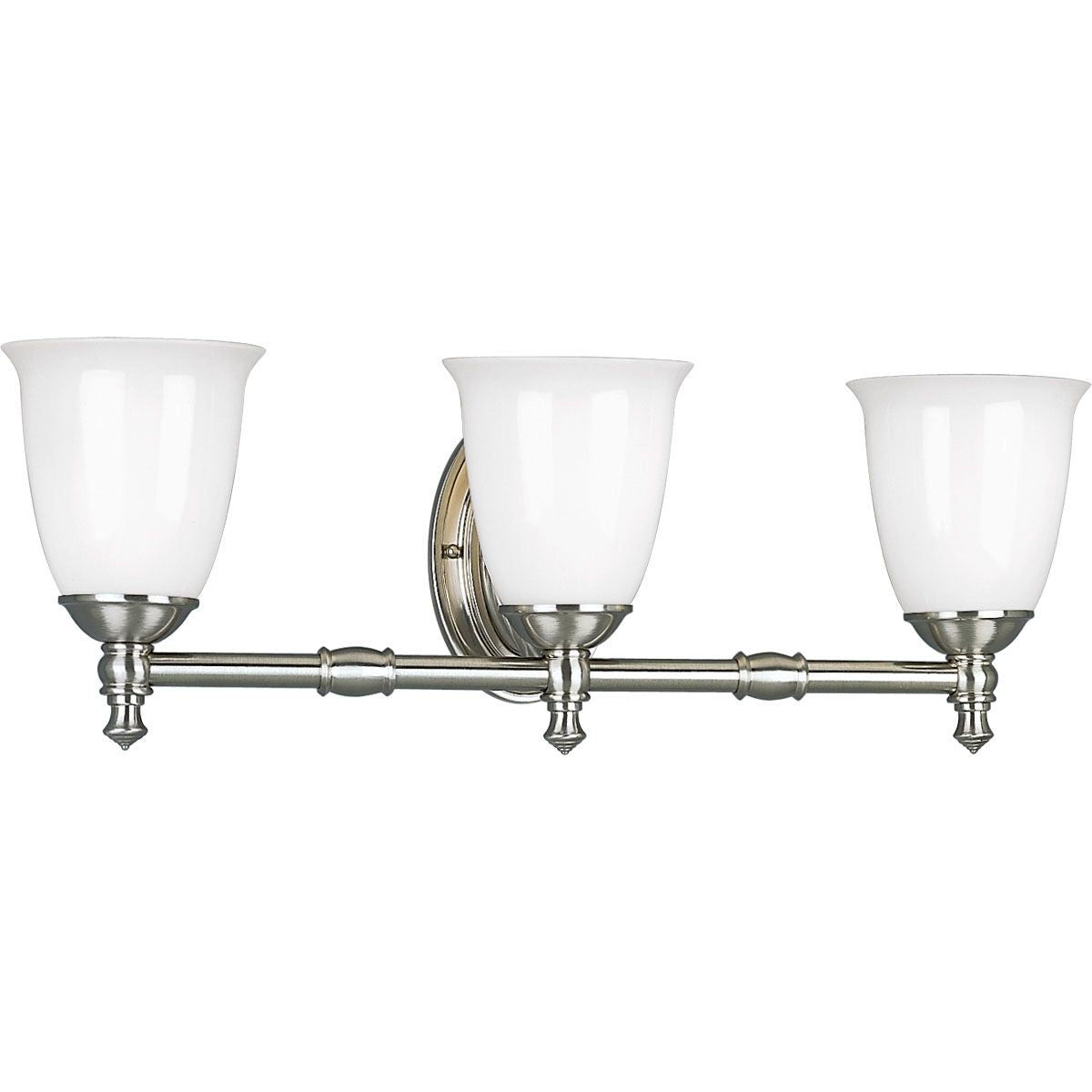PROGRESS LIGHTING P3029-09 Brushed Nickel Victorian Collection Three-Light Brushed Nickel White Opal Glass Farmhouse Bath Vanity Light