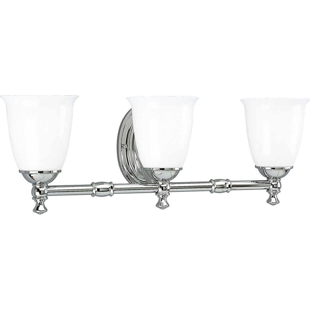 PROGRESS LIGHTING P3029-15 Polished Chrome Victorian Collection Three-Light Polished Chrome White Opal Glass Farmhouse Bath Vanity Light