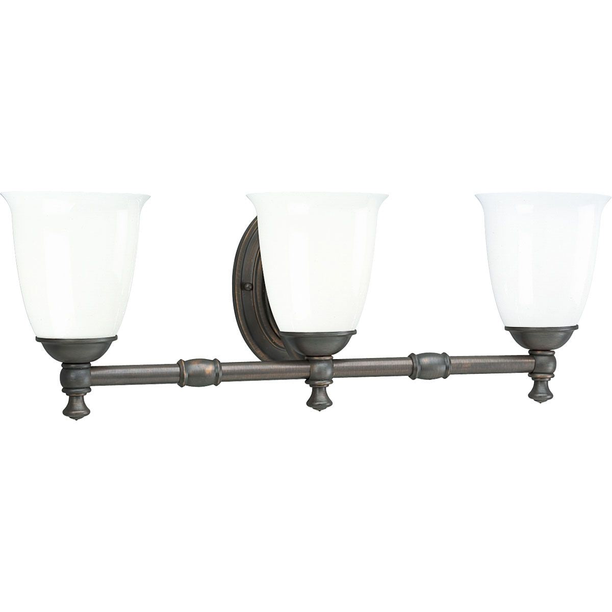 PROGRESS LIGHTING P3029-74 Venetian Bronze Victorian Collection Three-Light Venetian Bronze White Opal Glass Farmhouse Bath Vanity Light