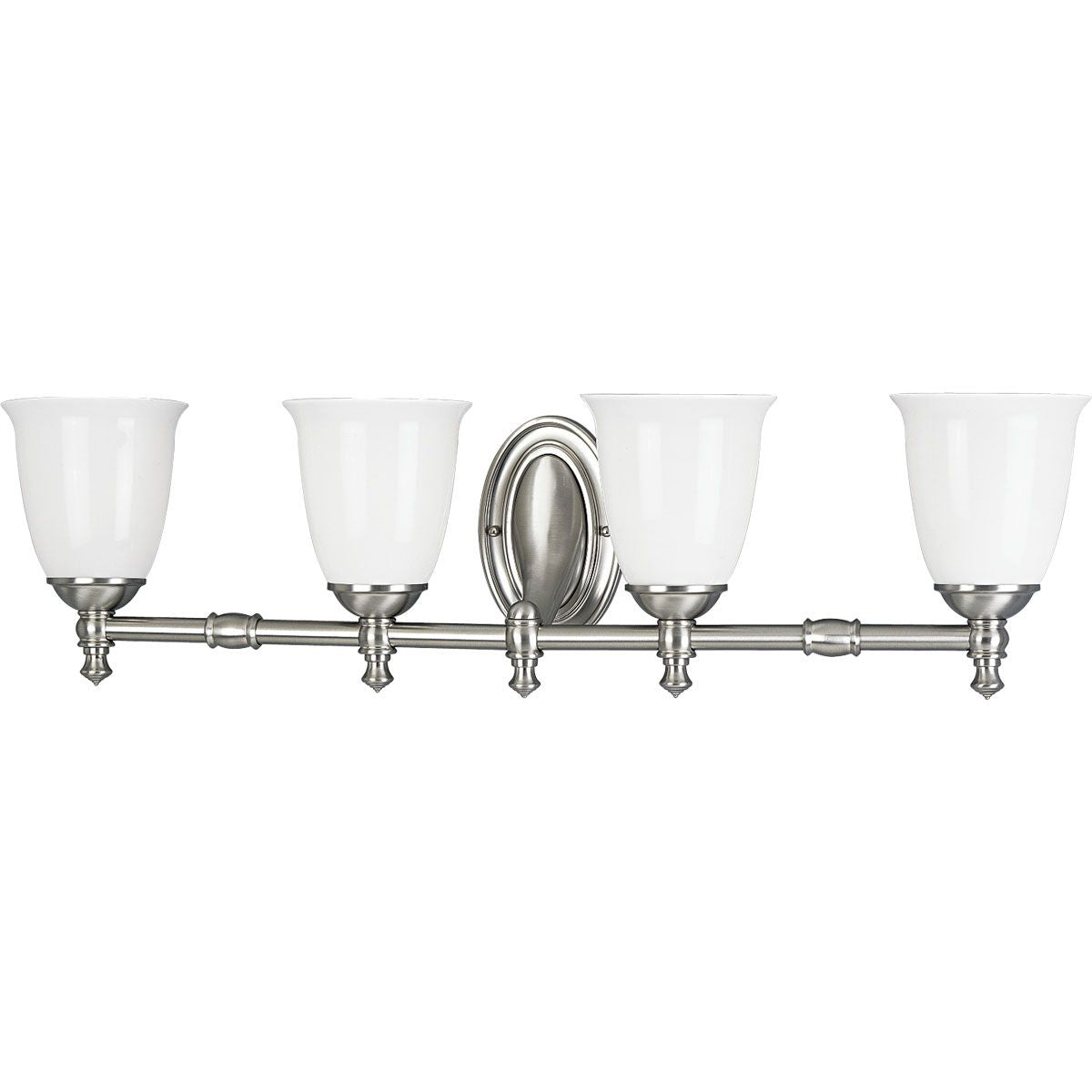 PROGRESS LIGHTING P3041-09 Brushed Nickel Victorian Collection Four-Light Brushed Nickel White Opal Glass Farmhouse Bath Vanity Light