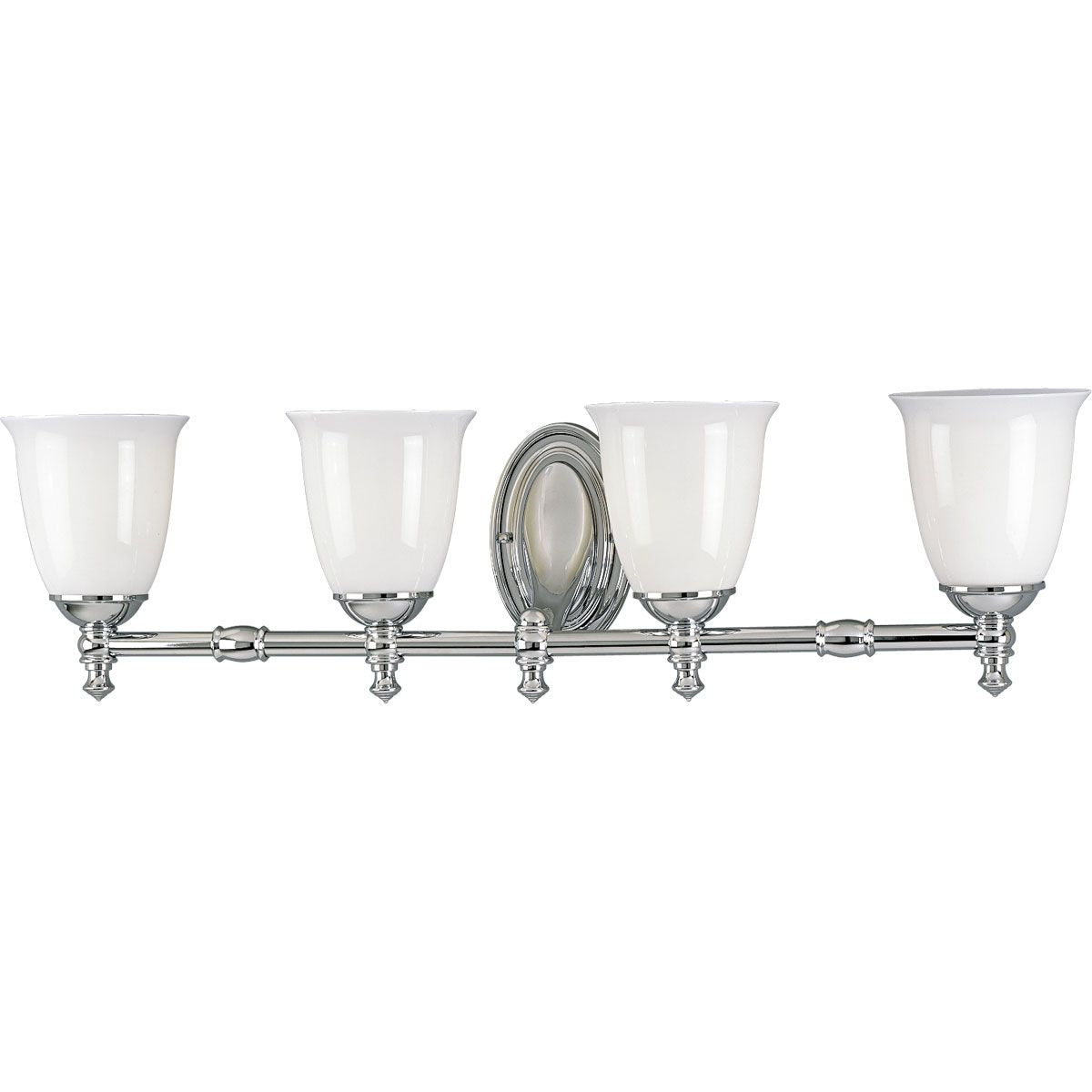 PROGRESS LIGHTING P3041-15 Polished Chrome Victorian Collection Four-Light Polished Chrome White Opal Glass Farmhouse Bath Vanity Light