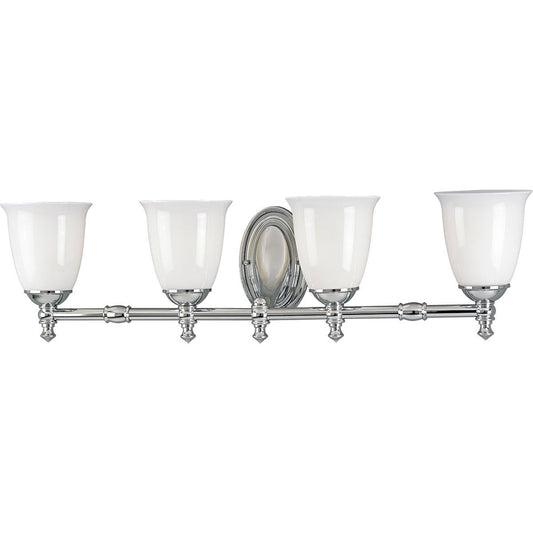PROGRESS LIGHTING P3041-15 Polished Chrome Victorian Collection Four-Light Polished Chrome White Opal Glass Farmhouse Bath Vanity Light
