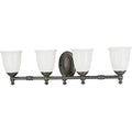 PROGRESS LIGHTING P3041-74 Venetian Bronze Victorian Collection Four-Light Venetian Bronze White Opal Glass Farmhouse Bath Vanity Light