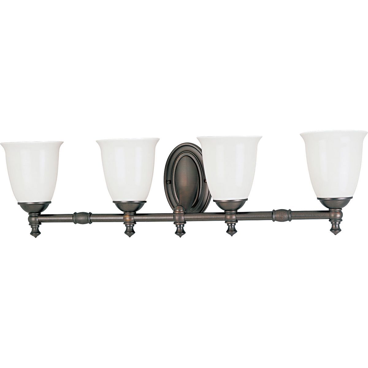 PROGRESS LIGHTING P3041-74 Venetian Bronze Victorian Collection Four-Light Venetian Bronze White Opal Glass Farmhouse Bath Vanity Light