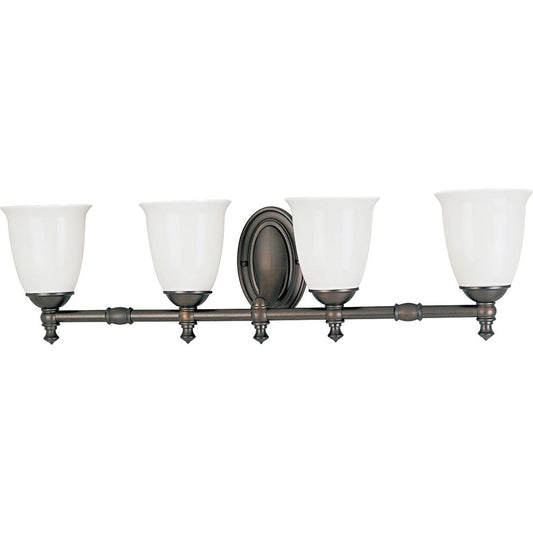 PROGRESS LIGHTING P3041-74 Venetian Bronze Victorian Collection Four-Light Venetian Bronze White Opal Glass Farmhouse Bath Vanity Light