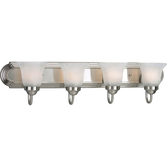 PROGRESS LIGHTING P3054-09 Brushed Nickel Four-Light Brushed Nickel Alabaster Glass Traditional Bath Vanity Light