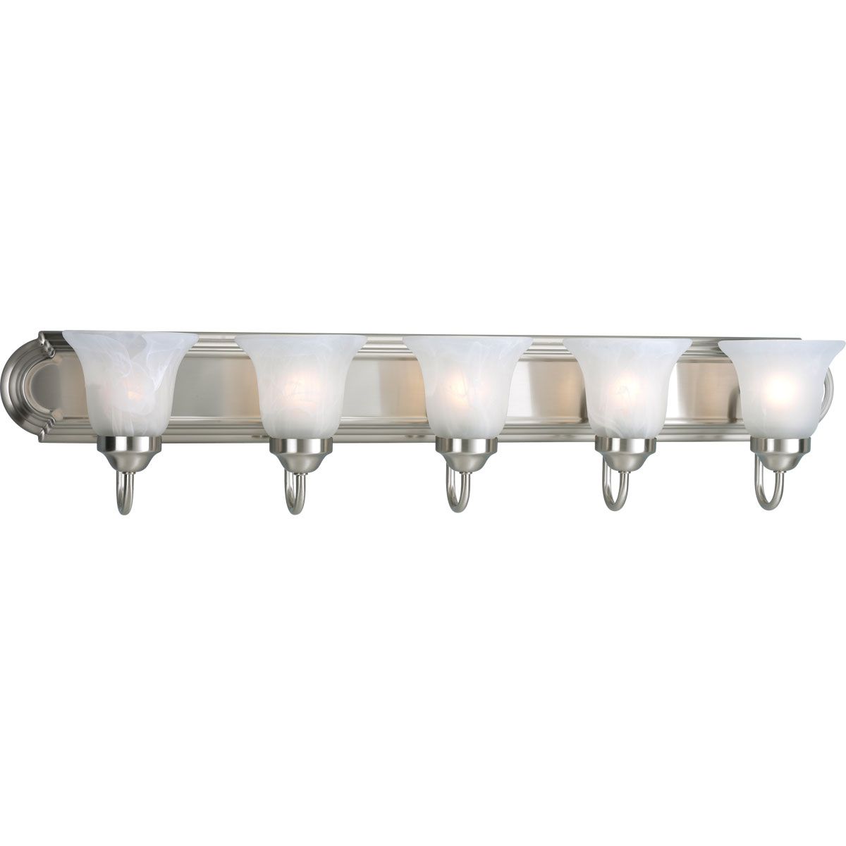 PROGRESS LIGHTING P3055-09 Brushed Nickel Five-Light Brushed Nickel Alabaster Glass Traditional Bath Vanity Light