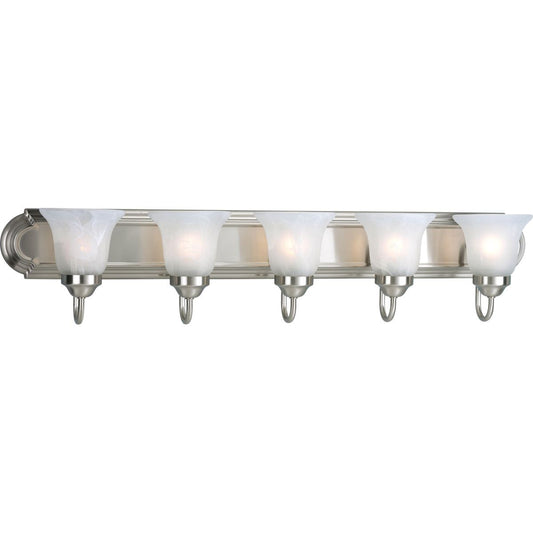 PROGRESS LIGHTING P3055-09 Brushed Nickel Five-Light Brushed Nickel Alabaster Glass Traditional Bath Vanity Light