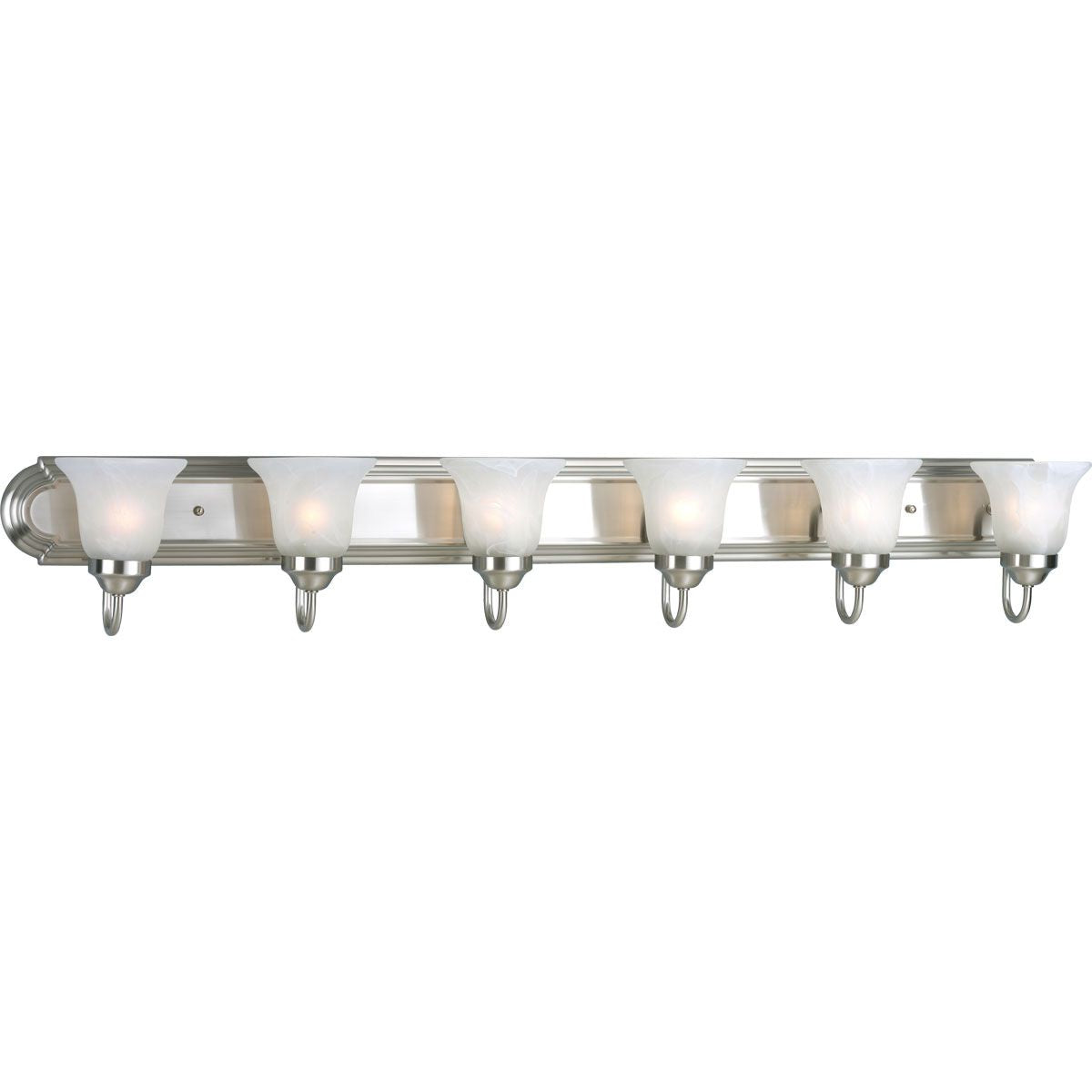 PROGRESS LIGHTING P3056-09 Brushed Nickel Six-Light Brushed Nickel Alabaster Glass Traditional Bath Vanity Light