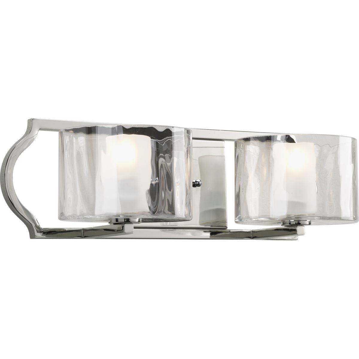 PROGRESS LIGHTING P3076-104WB Polished Nickel Caress Collection Two-Light Polished Nickel Clear Water Glass Luxe Bath Vanity Light