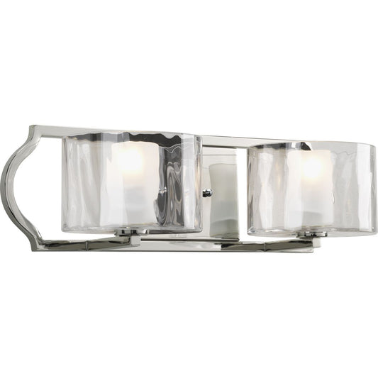 PROGRESS LIGHTING P3076-104WB Polished Nickel Caress Collection Two-Light Polished Nickel Clear Water Glass Luxe Bath Vanity Light