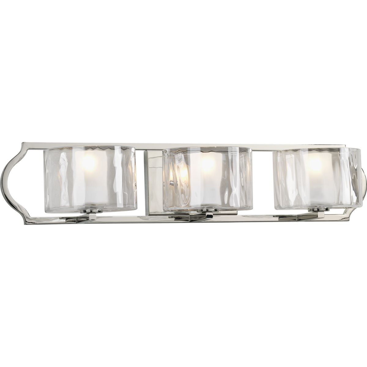 PROGRESS LIGHTING P3077-104WB Polished Nickel Caress Collection Three-Light Polished Nickel Clear Water Glass Luxe Bath Vanity Light