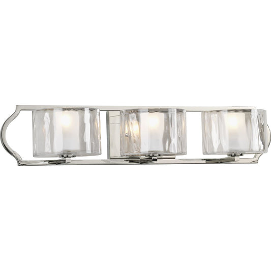 PROGRESS LIGHTING P3077-104WB Polished Nickel Caress Collection Three-Light Polished Nickel Clear Water Glass Luxe Bath Vanity Light