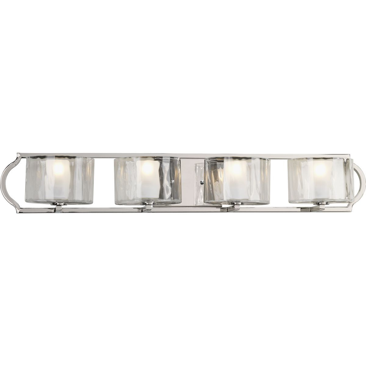 PROGRESS LIGHTING P3078-104WB Polished Nickel Caress Collection Four-Light Polished Nickel Clear Water Glass Luxe Bath Vanity Light