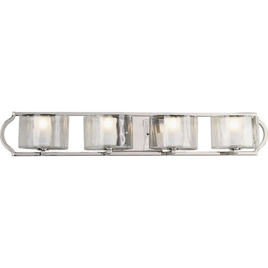 PROGRESS LIGHTING P3078-104WB Polished Nickel Caress Collection Four-Light Polished Nickel Clear Water Glass Luxe Bath Vanity Light
