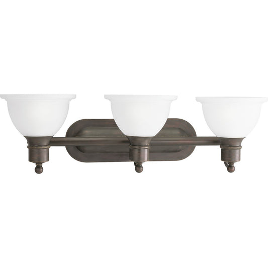 PROGRESS LIGHTING P3163-20 Antique Bronze Madison Collection Three-Light Antique Bronze Etched Glass Traditional Bath Vanity Light