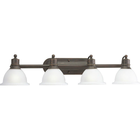 PROGRESS LIGHTING P3164-20 Antique Bronze Madison Collection Four-Light Antique Bronze Etched Glass Traditional Bath Vanity Light