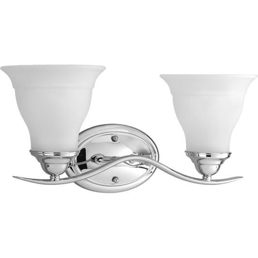 PROGRESS LIGHTING P3191-15 Polished Chrome Trinity Collection Two-Light Polished Chrome Etched Glass Traditional Bath Vanity Light