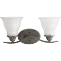 PROGRESS LIGHTING P3191-20 Antique Bronze Trinity Collection Two-Light Antique Bronze Etched Glass Traditional Bath Vanity Light