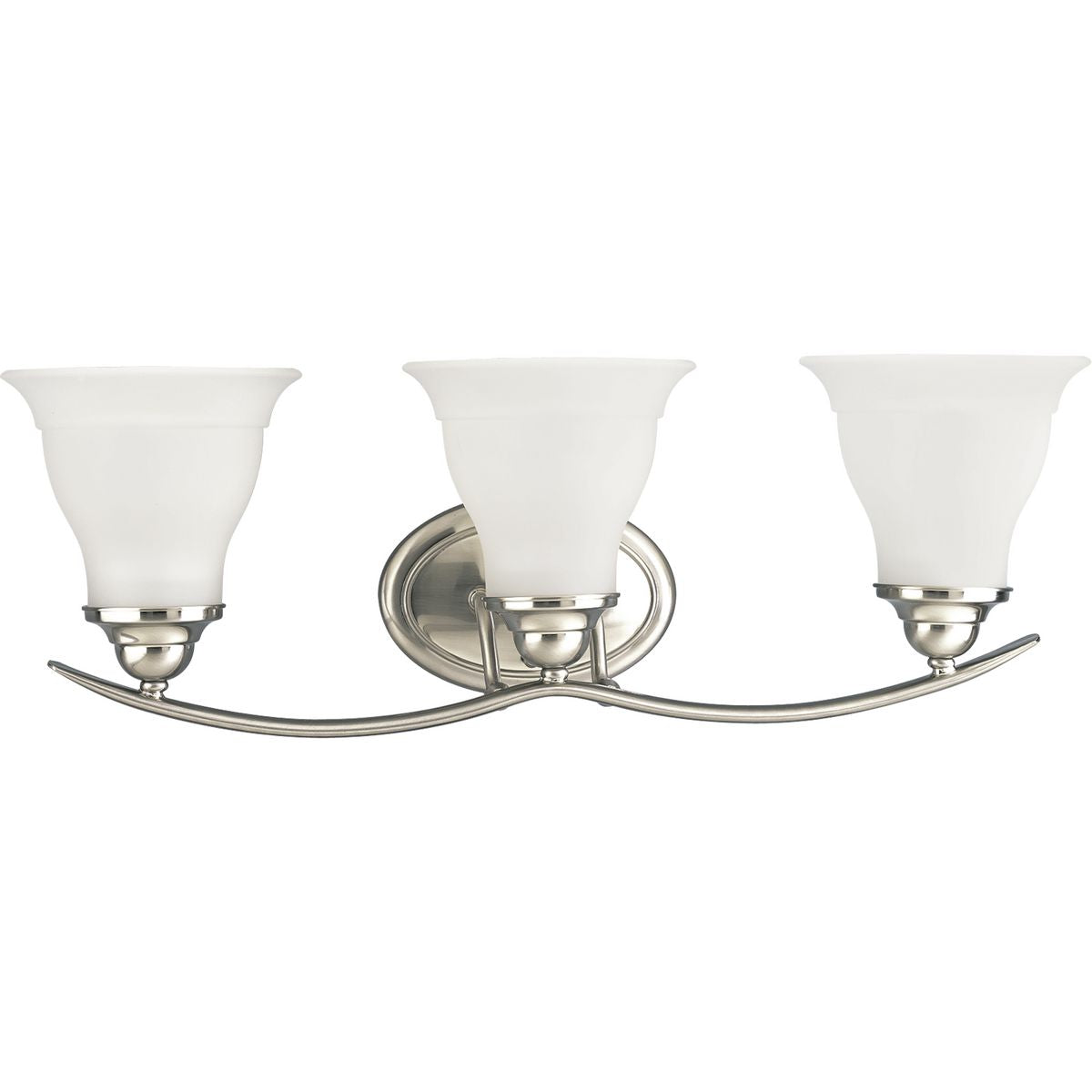 PROGRESS LIGHTING P3192-09 Brushed Nickel Trinity Collection Three-Light Brushed Nickel Etched Glass Traditional Bath Vanity Light