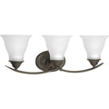 PROGRESS LIGHTING P3192-20 Antique Bronze Trinity Collection Three-Light Antique Bronze Etched Glass Traditional Bath Vanity Light