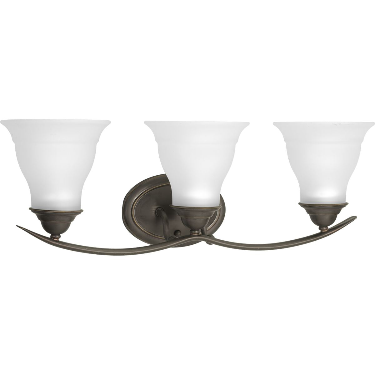 PROGRESS LIGHTING P3192-20 Antique Bronze Trinity Collection Three-Light Antique Bronze Etched Glass Traditional Bath Vanity Light