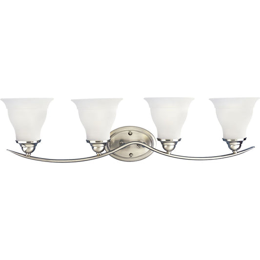PROGRESS LIGHTING P3193-09 Brushed Nickel Trinity Collection Four-Light Brushed Nickel Etched Glass Traditional Bath Vanity Light