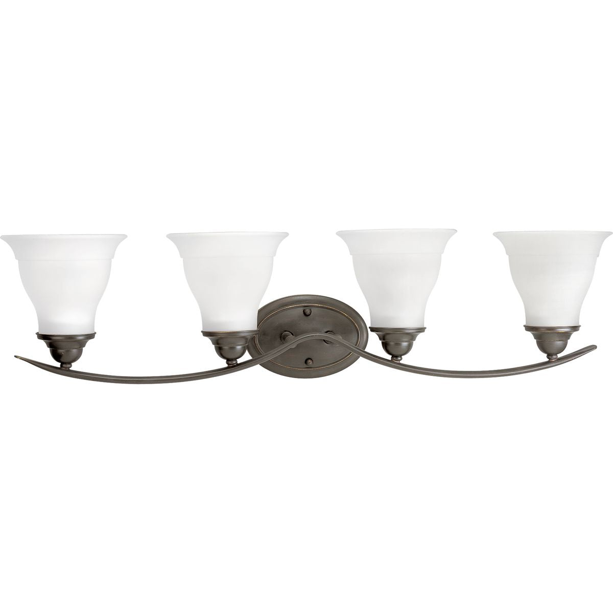 PROGRESS LIGHTING P3193-20 Antique Bronze Trinity Collection Four-Light Antique Bronze Etched Glass Traditional Bath Vanity Light