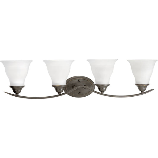 PROGRESS LIGHTING P3193-20 Antique Bronze Trinity Collection Four-Light Antique Bronze Etched Glass Traditional Bath Vanity Light