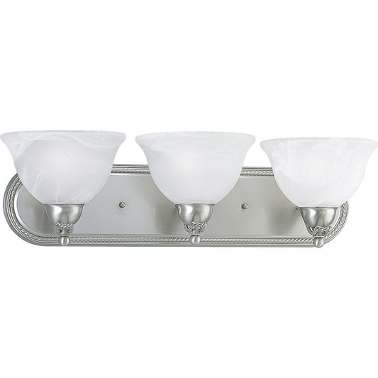 PROGRESS LIGHTING P3268-09 Brushed Nickel Avalon Collection Three-Light Brushed Nickel Alabaster Glass Traditional Bath Vanity Light