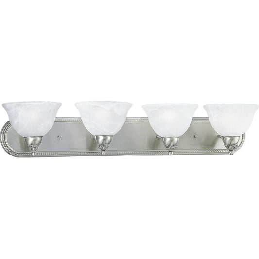 PROGRESS LIGHTING P3269-09 Brushed Nickel Avalon Collection Four-Light Brushed Nickel Alabaster Glass Traditional Bath Vanity Light