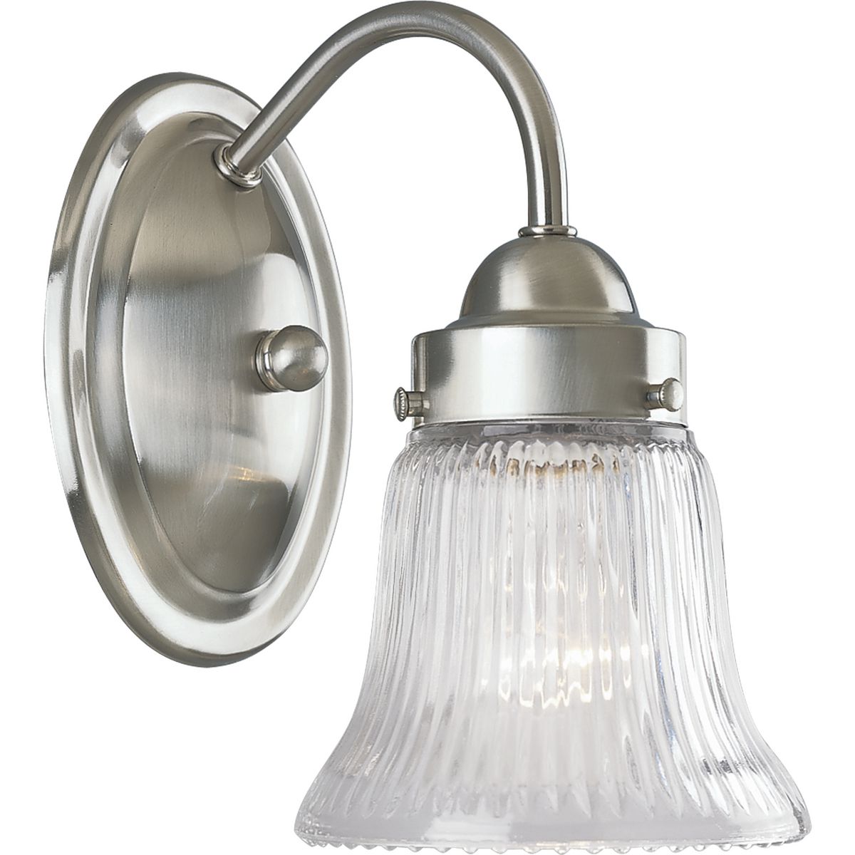 PROGRESS LIGHTING P3287-09 Brushed Nickel Fluted Glass Collection One-Light Brushed Nickel Clear Prismatic Glass Traditional Bath Vanity Light
