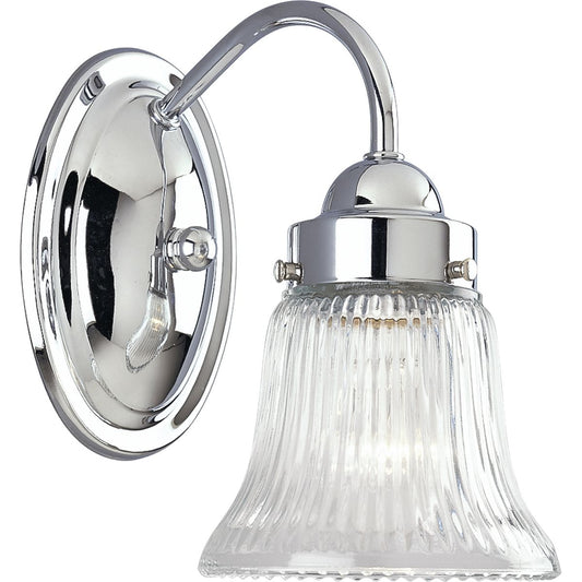 PROGRESS LIGHTING P3287-15 Polished Chrome Fluted Glass Collection One-Light Polished Chrome Clear Prismatic Glass Traditional Bath Vanity Light